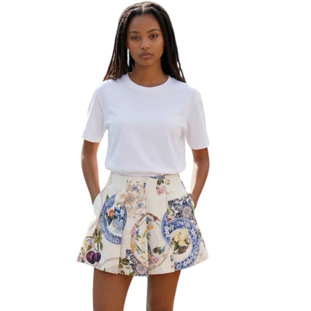 Maeve Anthropologie Boho Porcelain Floral Printed Skorts Sz 12 Skirt/Shorts